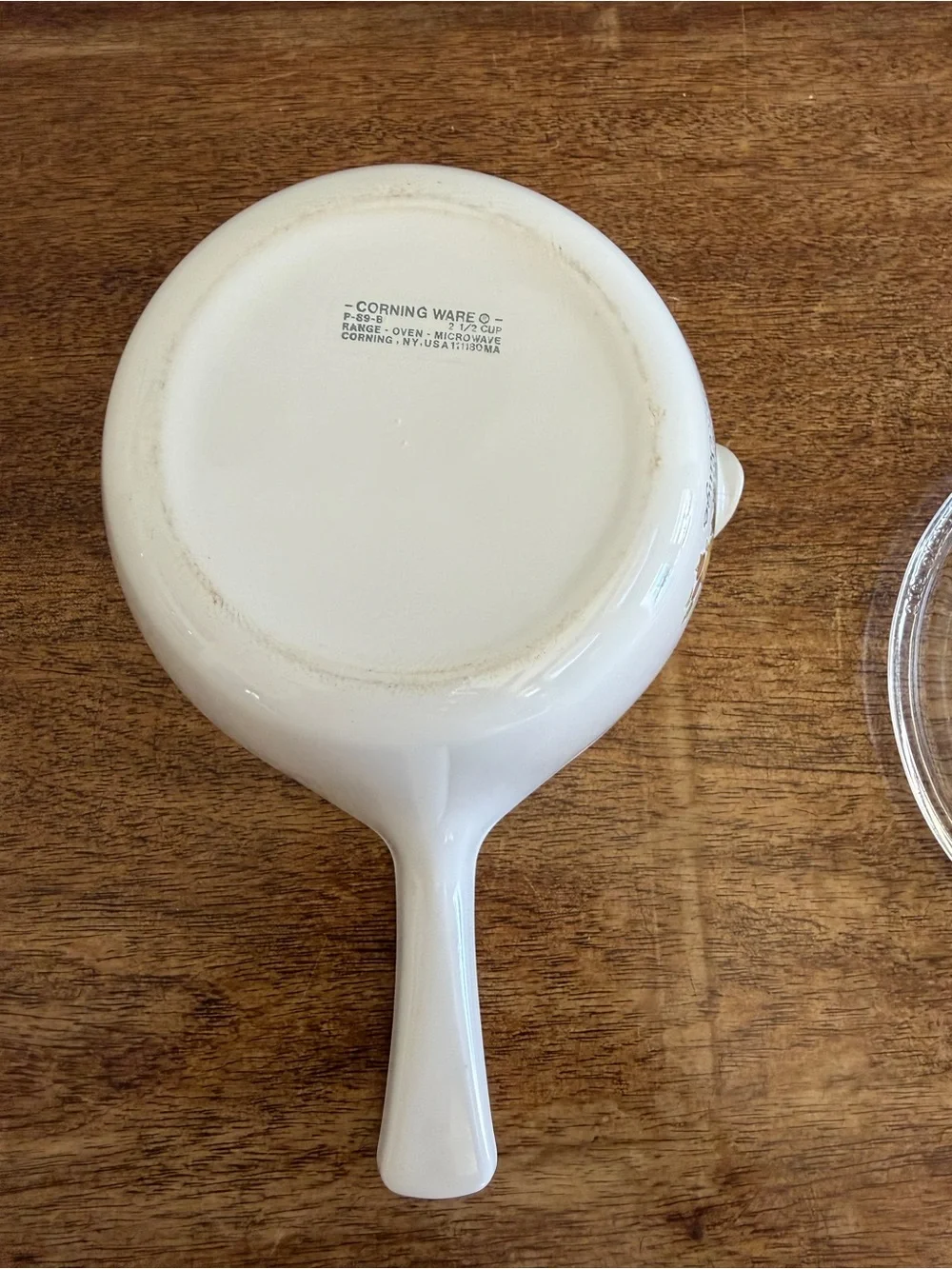 White Ceramic Saucepan with Clear Glass Lid and Harvest Vegetable Decal